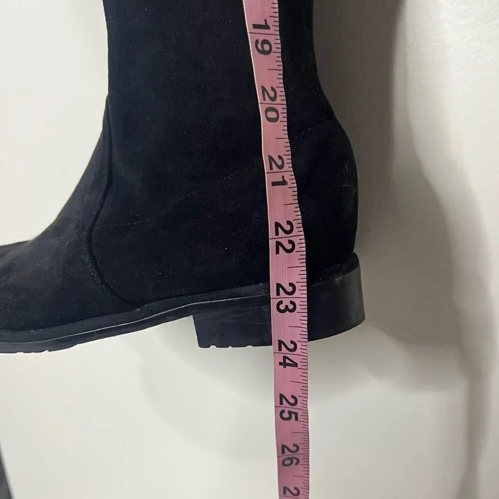 Stuart Weitzman Jocey Stretch Suede Black Tall Flat Boots Over the Knee Sz 8.5